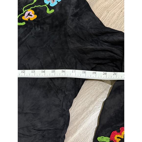 Vintage 80s Floral Beaded Suede Cropped Women's Jacket - Picture 5 of 7